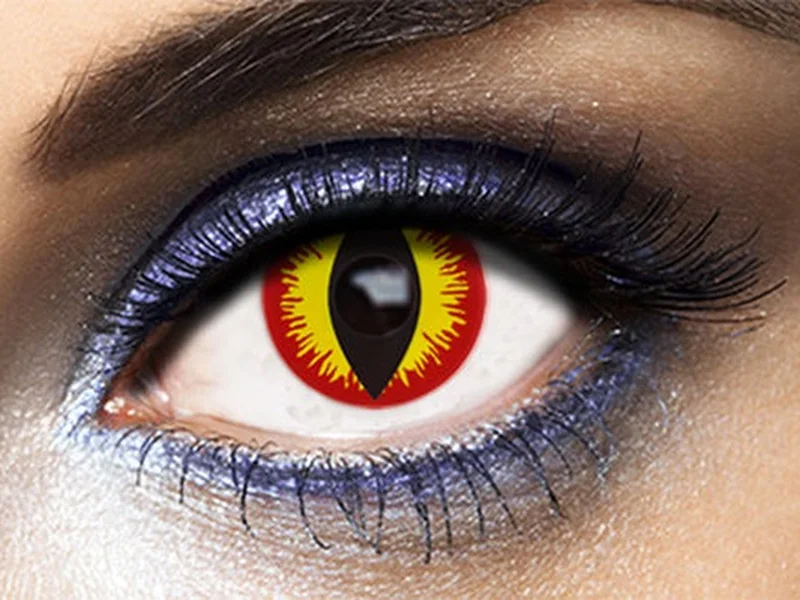Lentilla de fantasía Devil: ojo de reptil rojo y amarillo