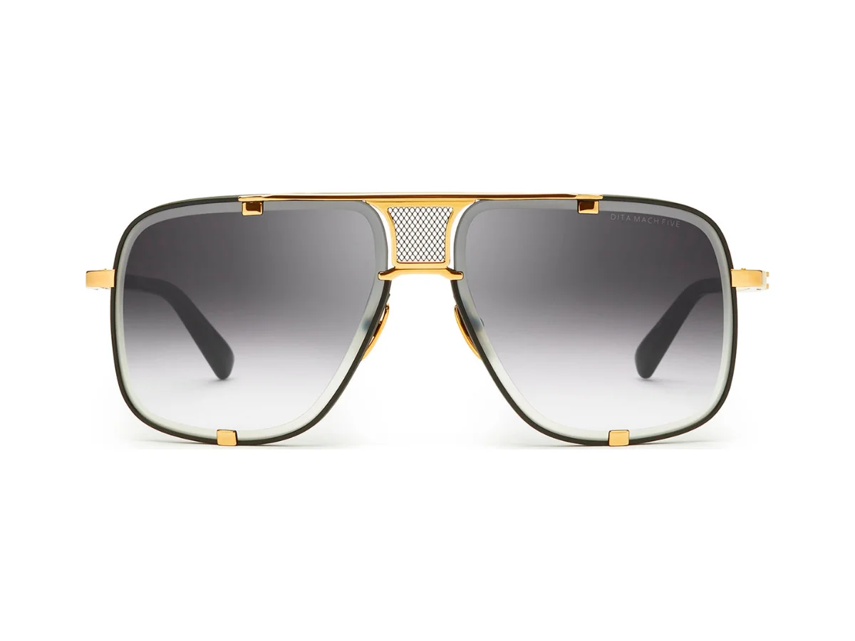 Gafas de sol Dita Mach-Five tipo aviador en negro y oro con lente gris degradada