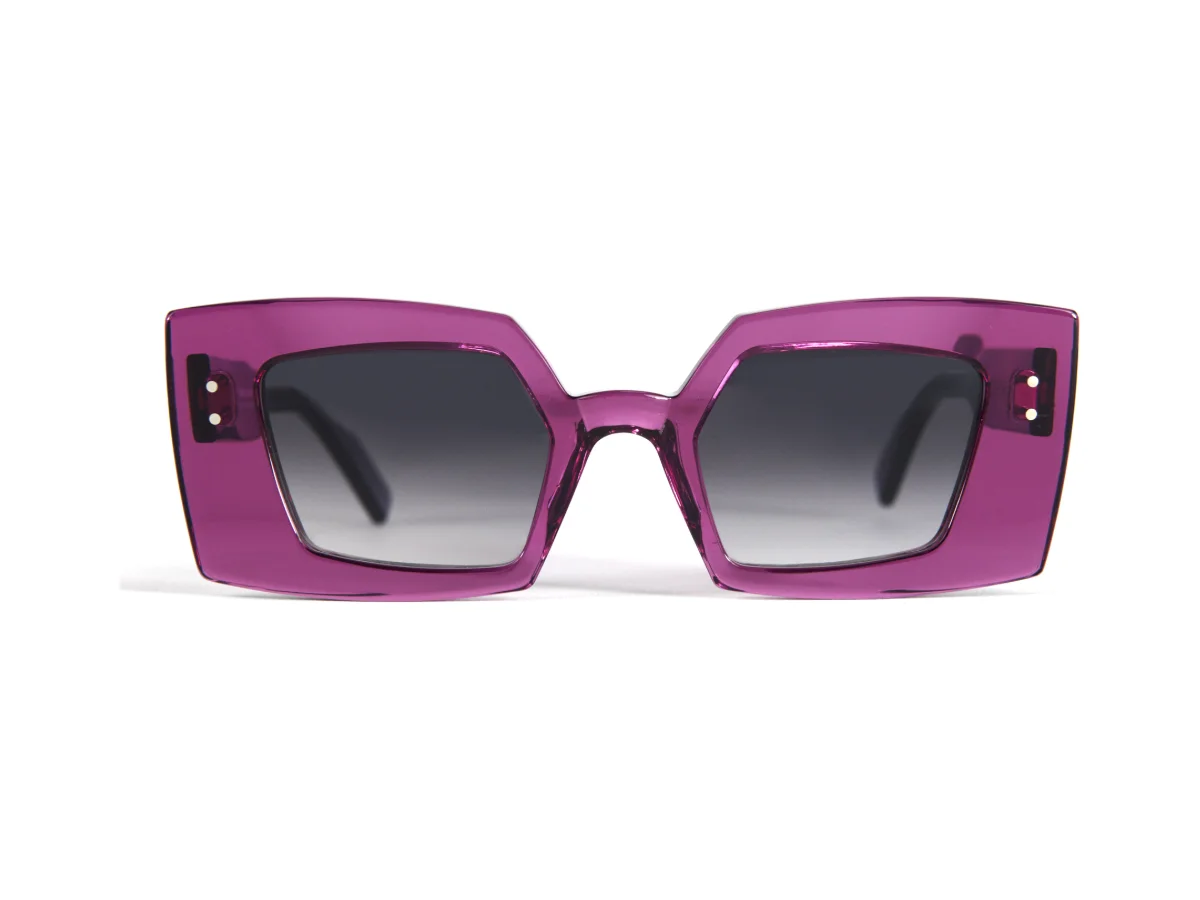 Gafas de sol Pementa Neda, cuadradas en fucsia translúcido con lente gris degradada